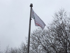 New Brunswick Competitive Festival of Music flag flying in front of City Hall 